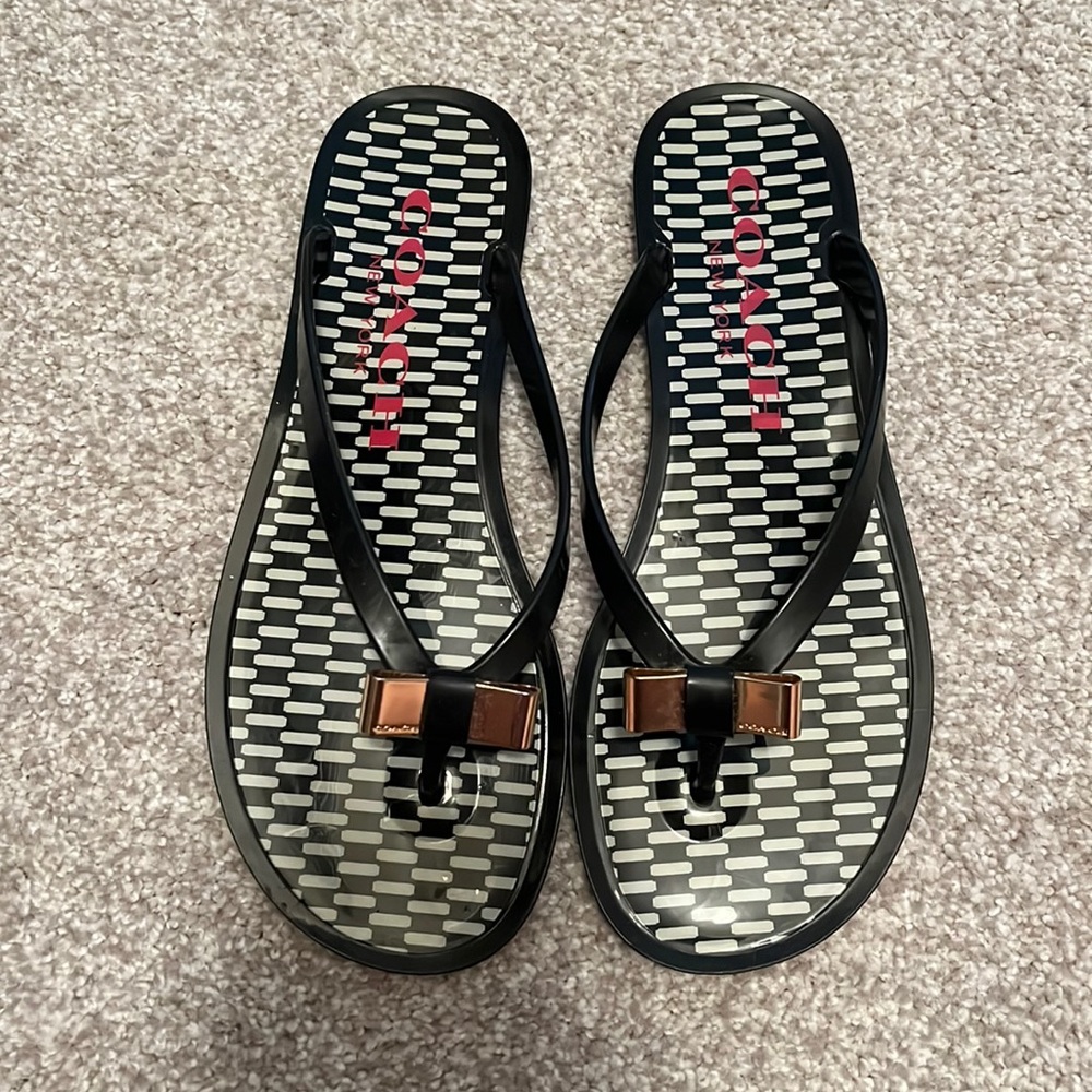 Coach gold bow black Jelly Flip Flop